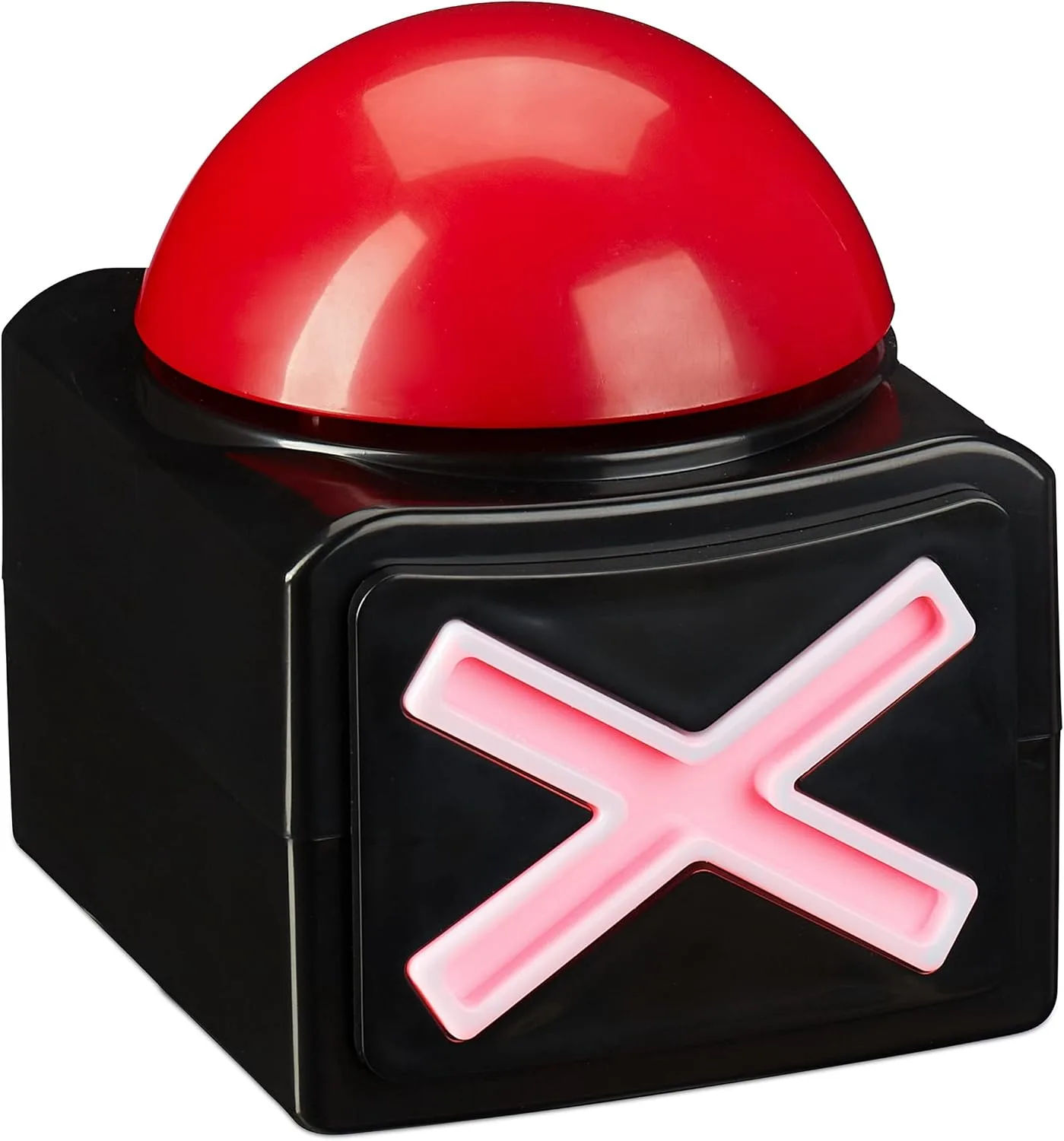 Relaxdays Buzzer mit Sound & Licht, Party Zubehör für Spielabende, batteriebetrieben, Quizbuzzer Kunststoff, rot/schwarz
