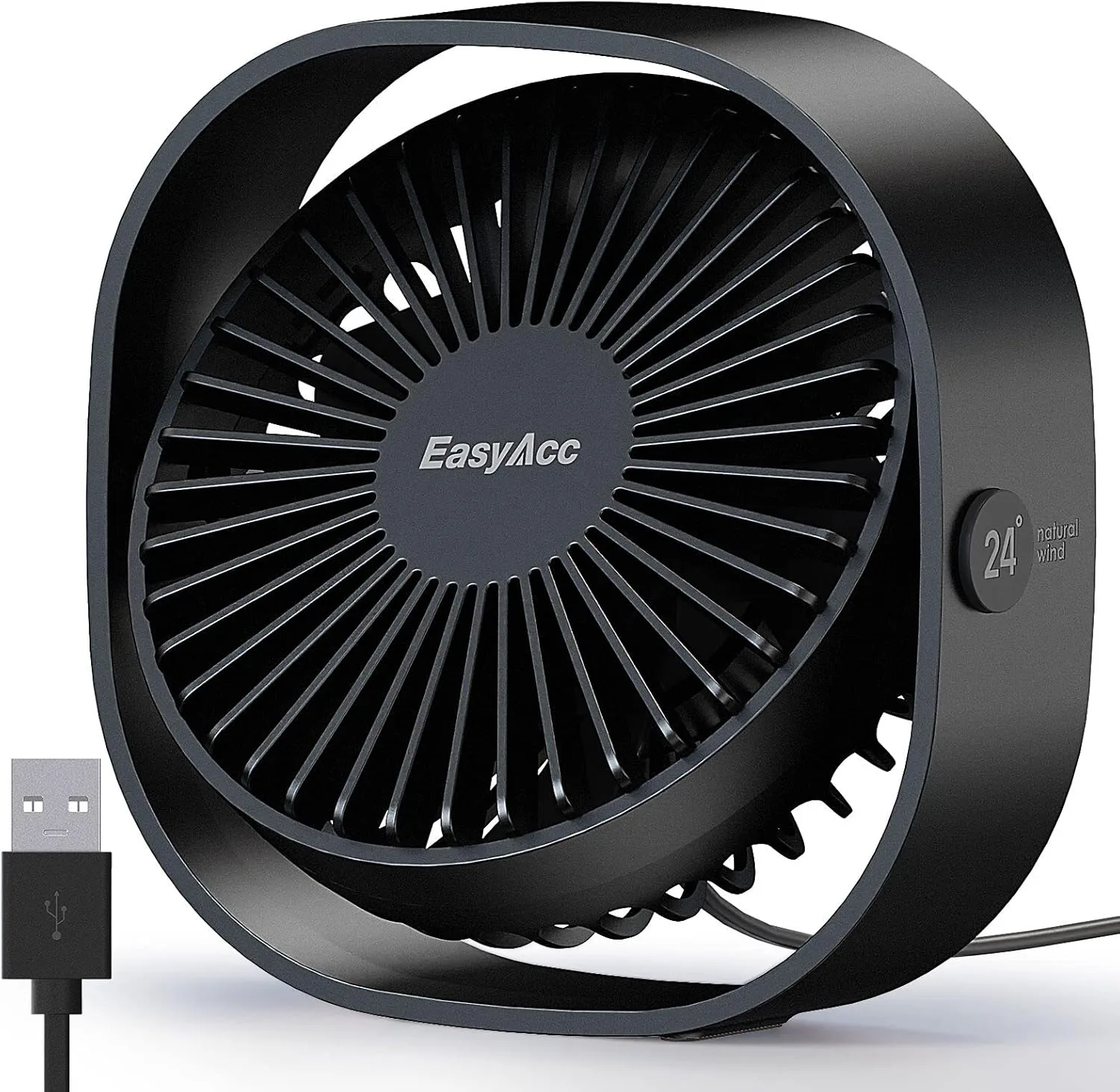 EasyAcc USB Ventilator, Mini Ventilator,Leise USB Tischventilator mit 2 Jahre Garantie,Starker Exquisit Lüfter und 3 Geschwindigkeiten,360 Grad Drehung Desk Fan für Schreibtisch,Zuhause,Büro - Schwarz