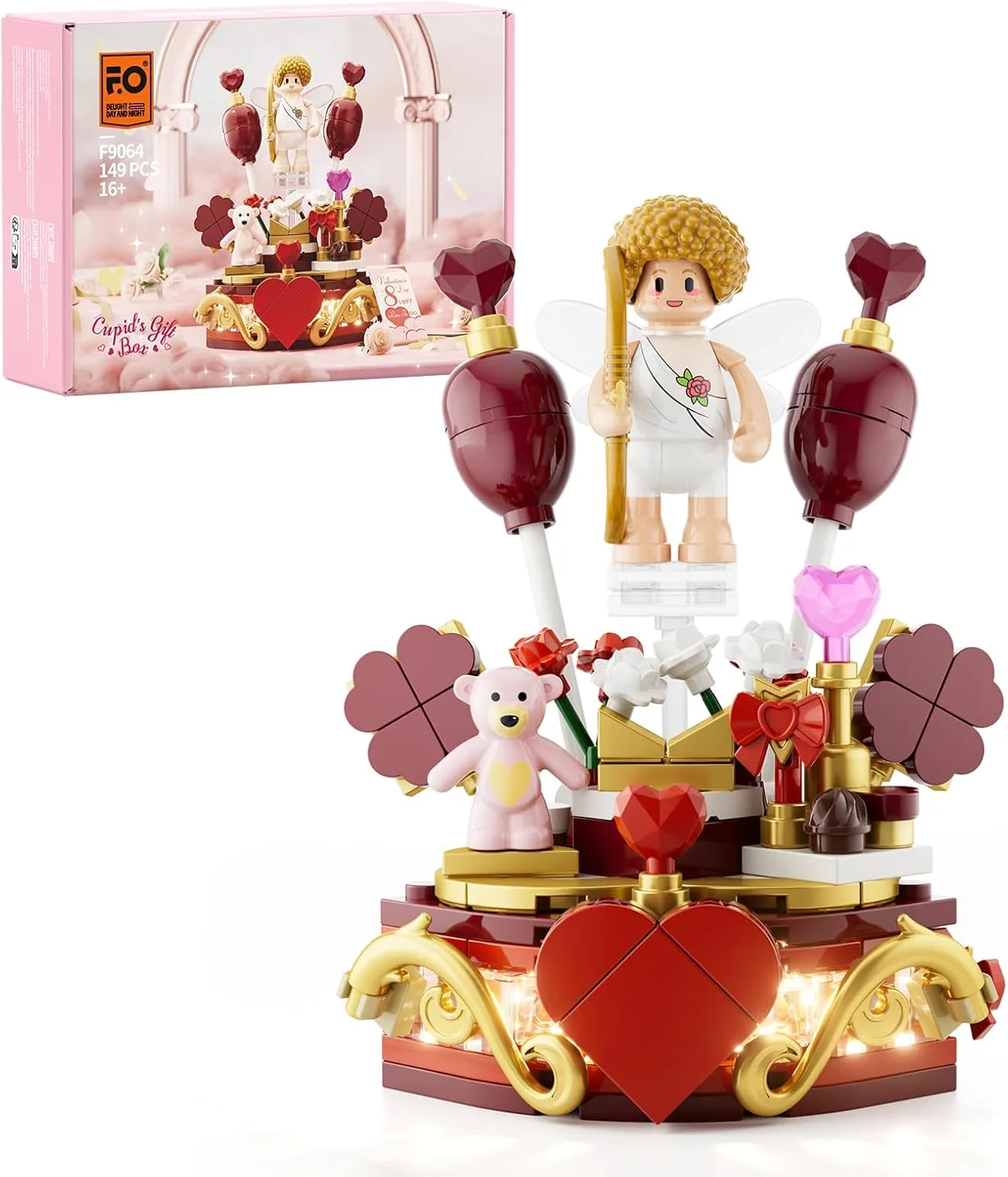 Funwhole Cupidos Geschenkbox – Kreatives Bausteine-Set,Schreibtisch-Deko,Perfekt als Geburtstag zum Jahrestag Geschenk für Sie,149 Pcs, mit Beleuchtung,für Erwachsene und Jugendliche