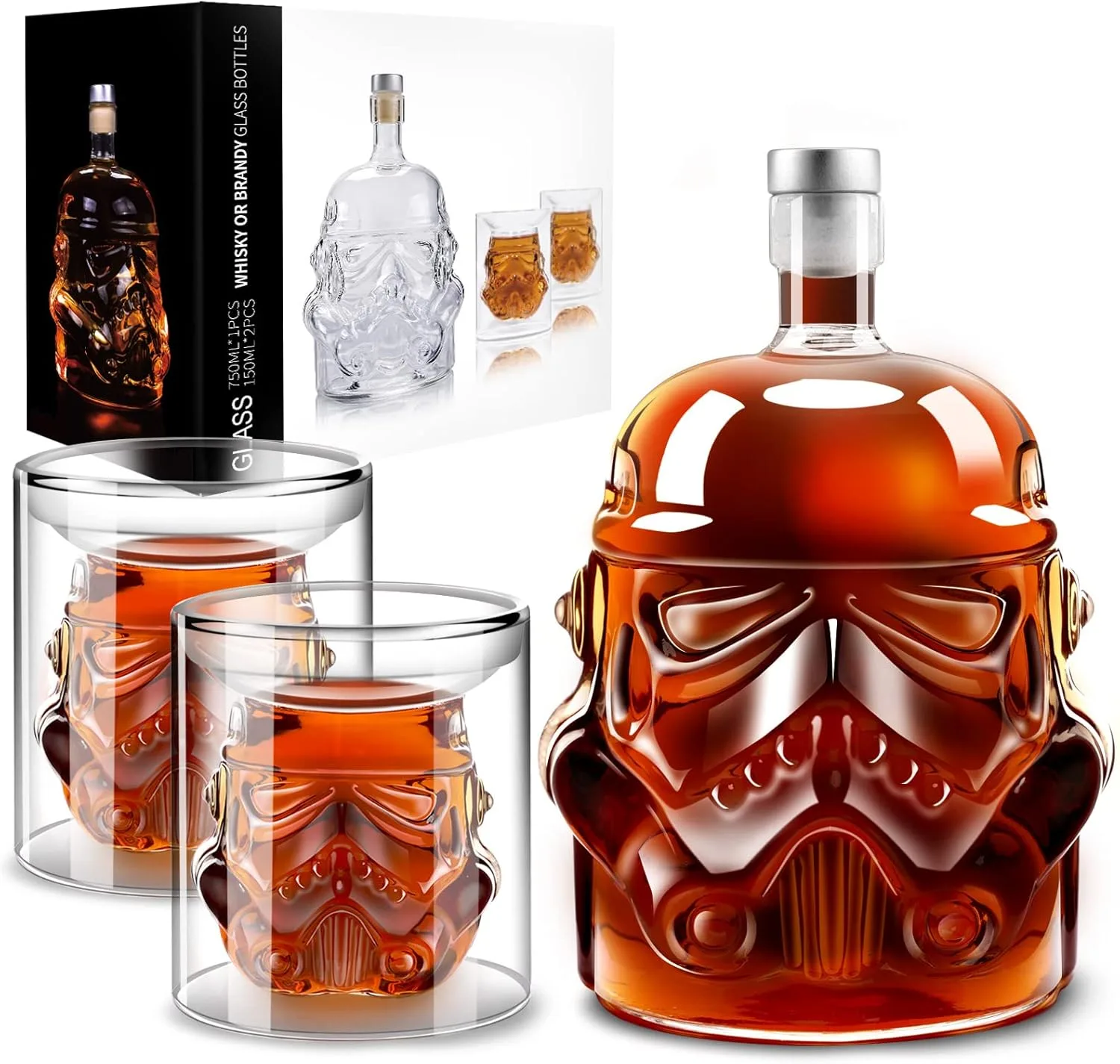 Whiskey Decanter Set Transparent Kreativ mit 2 150ml Gläsern, Whisky Karaffe für Brandy, Scotch, Wodka, Geschenke für Papa, Ehemann, Freund