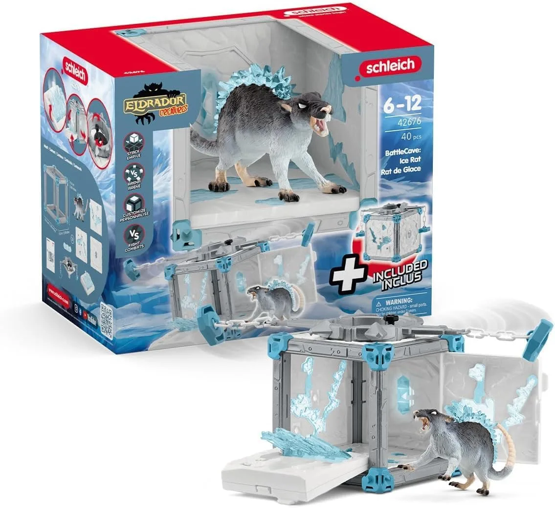 SCHLEICH ELDRADOR Creatures | Battle CAVE Eisratte 42676 | Set aus ELDRADOR Battle Cave mit Monster, Eisschollenfalle & Kristall | Battle Caves zur Arena stapelbar | Spielzeug ab 7 Jahren | 40 Teile