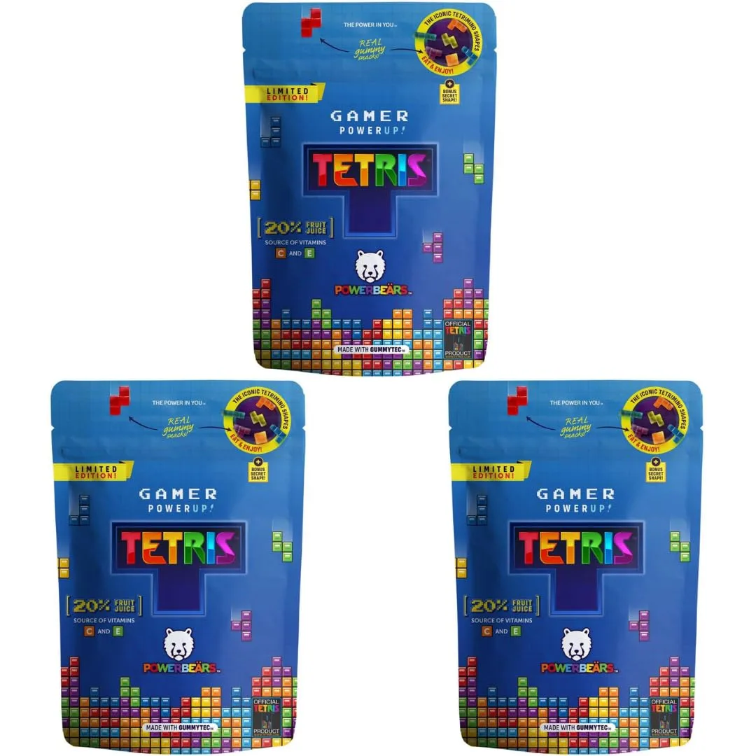 3x Tetris Powerbeärs Fruchtgummis - Gamer PowerUp Tetris Snack - 3x125g Packung