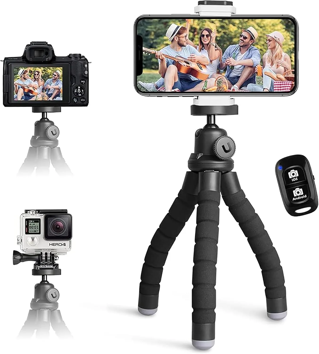 UBeesize Handy-Stativ, Mini Stativ für Handy mit Bluetooth Fernbedienung und Telefonhalterung, 360 ° drehbar, Flexibles Reisestativ für Smartphone Gerät