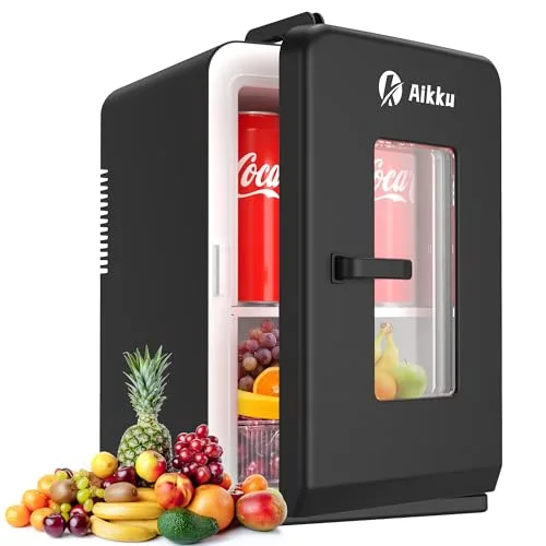 Aikku Mini Kühlschrank 2 in 1 Mini Kühlschrank mit Kühlen und Wärmenfunktion 15L Kleine Kühlschrank 12V DC/220V AC für Hause, Autos, Büros Schwarz
