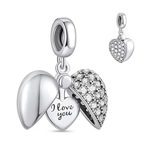 NINGAN “I Love You (Ich liebe dich)” Herz Charm-Anhänger 925 Sterling Silber Charm Bead für europäische Armbänder und Halsketten (Weiß)