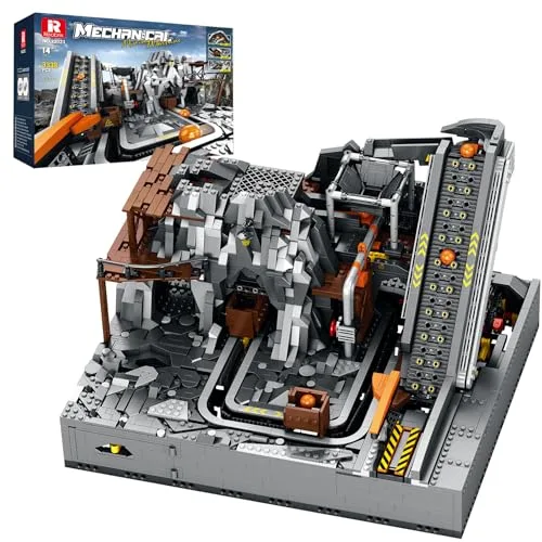 Reobrix Elektrisches Bergbaumaschinen-Set mit Doppelmotoren, GBC Ball Mining-Prozesssimulation, Lernspielzeug für 14+ Erwachsene und Ingenieure, Achterbahn Architecture klemmbausteine Geschenk 22023