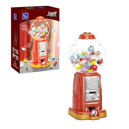 PANTASY Retro Kaugummiautomat Baukasten-Set, mit 12 Mikro-Bausteinen und 12 Glücksnotizen für mehrere Spielmöglichkeiten, Desktop-Sammlerqualität, Klassische Kaugummiautomat-Baustein-Kit