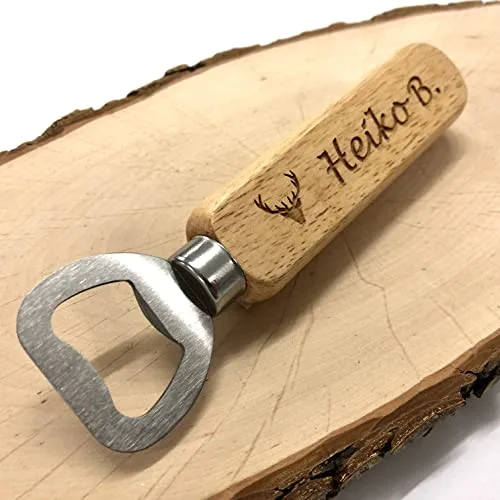 Flaschenöffner personalisiert | BEIDSEITIG OHNE AUFPREIS | Holz mit Gravur Bieröffner Geschenk für Männer Papa Opa Vatertag Weihnachten