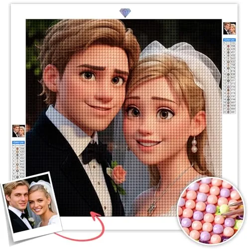 DPDP Diamond Painting Eigenes Foto, Personalisiert Cartoon Diamond Painting Bilder Custom 5D DIY Diamant Painting Set, Benutzerdefinierte Geschenke Full Diamant Bilder Home Decor