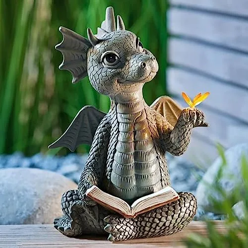 Guidre Drachen Gartenfiguren Gartendeko für Draußen,Schöne Hof Drachenskulptur,Kunstharz Drachenskulptur Garten,Drachen Figuren Deko Geschenke für Männer/Frauen/Mama Geburtstag für Garten Deko Zimmer