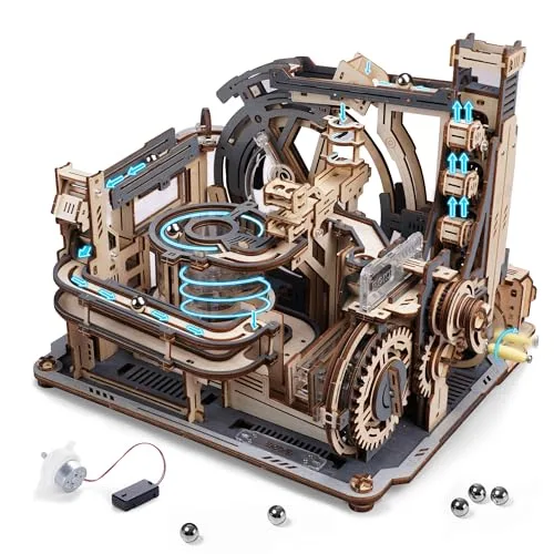 ROKR 3D Puzzle Erwachsene Elektrische Kugelbahn,Marble Spaceport 3D Wooden Puzzle,Night City 2.0,Geschenkidee für Männer(LGC01)