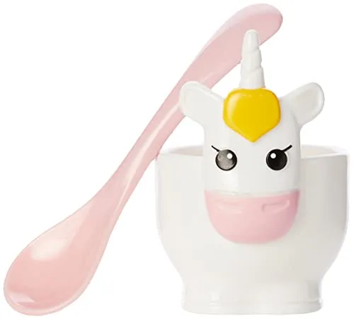 MSC International 16002 Joie Unicorn Hartgekochte Eierbecher-Halter mit Löffel, 2-teiliges Set, plastik, Weiß