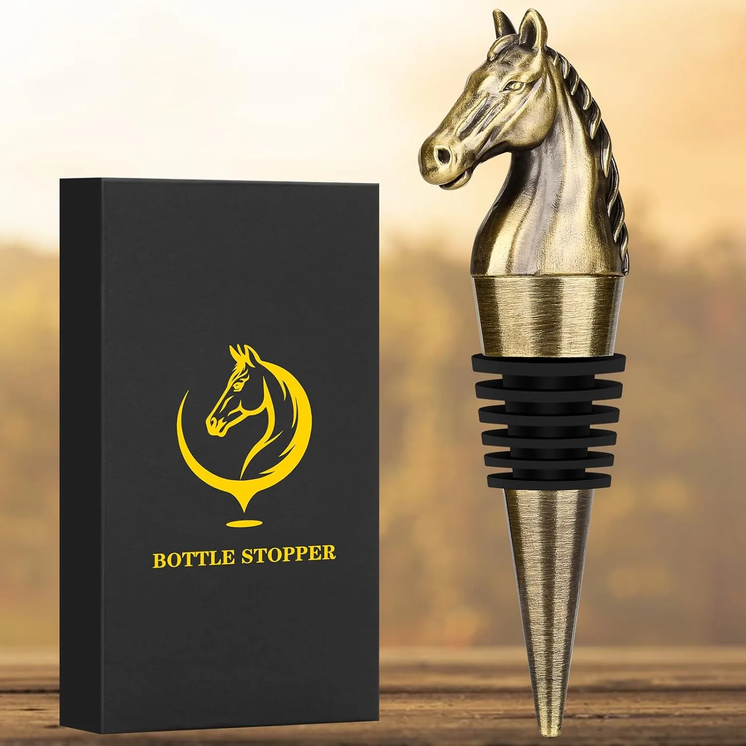 LULLEA Pferd Weinflaschenverschluss, Pferde Geschenk Weingeschenke Weihnachts geschenk Geburtstagsgeschenke für Männer Frauen, Pferde Deko Pferdekopf Weinverschluss für Wein Champagner Bronze