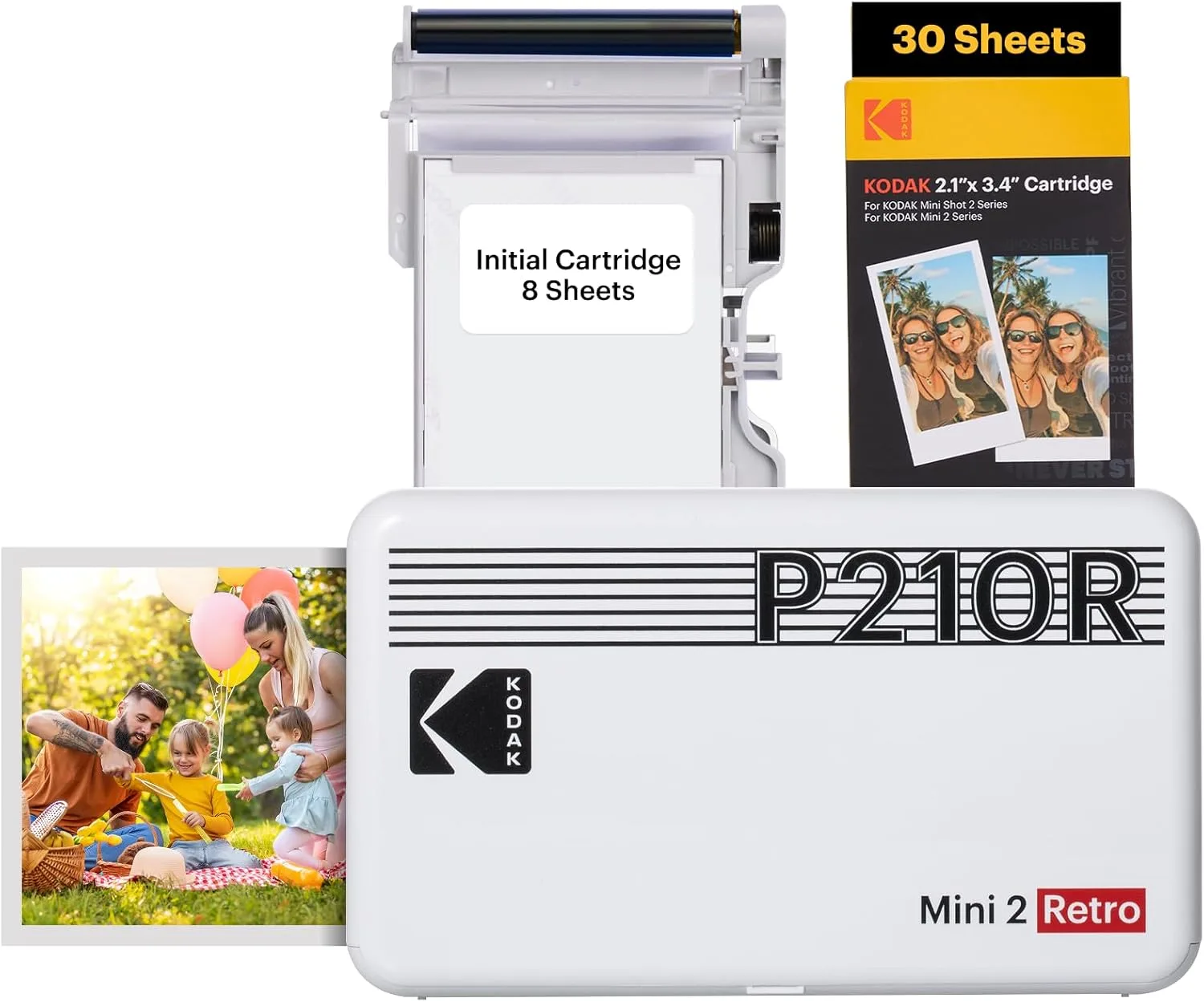 Kodak Mini 2 Retro Mobiler Fotodrucker für Smartphone, Mini Drucker mit Bluetooth, 5,3×8,6 Zentimeter, 38 Blat Bundle, Weiß