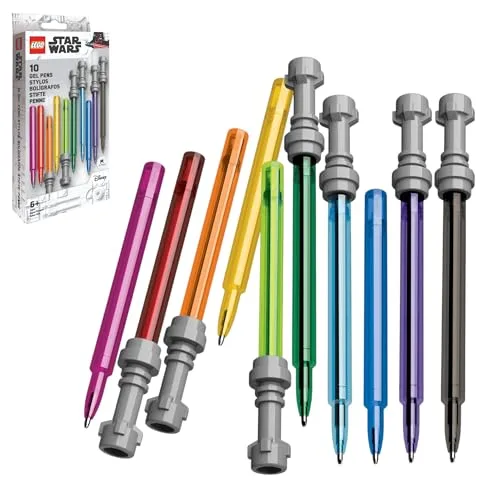 IQ LEGO Schreibwaren Star Wars Lichtschwert Gel-Kugelschreiber 10er-Pack - mehrfarbige Cap-Off Edition