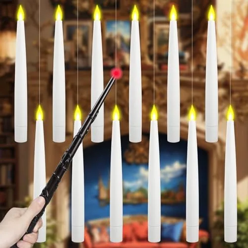 Beinhome 12 STK Led Kerzen mit Fernbedienung Zauberstab, Schwebende Kerzen Batteriebetriebene Flammenlose Deko Innen Floating Candles für Schlafzimmer Wohnzimmer Gechencke Halloween Weihnachten