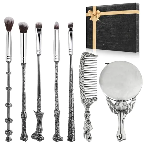 [7 Stück] Harry Make-up Pinsel Geschenkset, mit Spiegel, Kamm, für Foundation-Rouge, Lidschatten, Gesichts-Concealer, Eyeliner-Kontur, Puder, flüssige Augen, Harry-Geschenk für Mädchen und Frauen