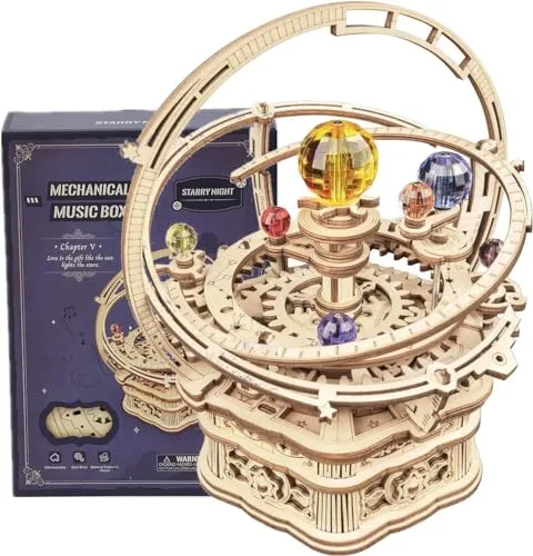 RoWood 3D Puzzle Sternennacht Spieluhr aus Holz mit Zahnradantrieb, DIY Holzpuzzle Modellbausatz Bastelsets für Erwachsene, Geschenk zum Geburtstag/Weihnachten