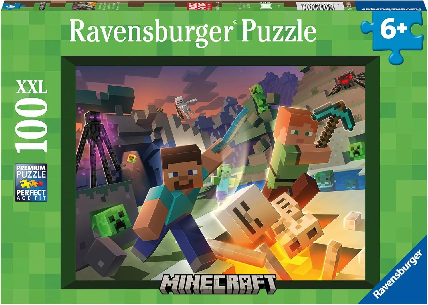 Ravensburger Kinderpuzzle 13333 - Monster Minecraft - 100 Teile XXL Minecraft Puzzle für Kinder ab 6 Jahren