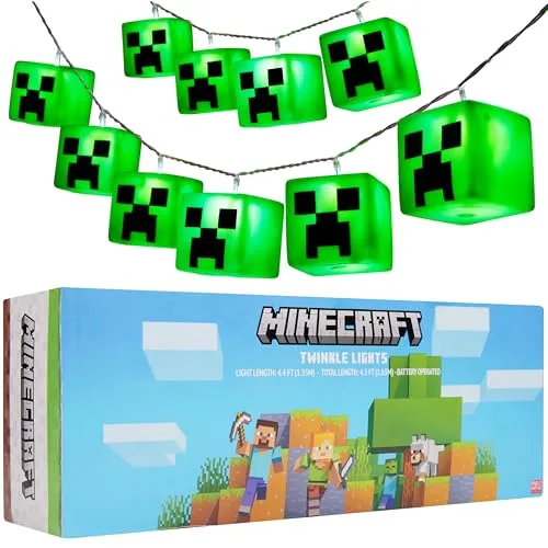 Minecraft LED Lichterkette Innen Batteriebetrieben mit 10 Creeper Feenlichter für Wand Fenster Deko Schlafzimmer Gamer Geschenke für Jungs