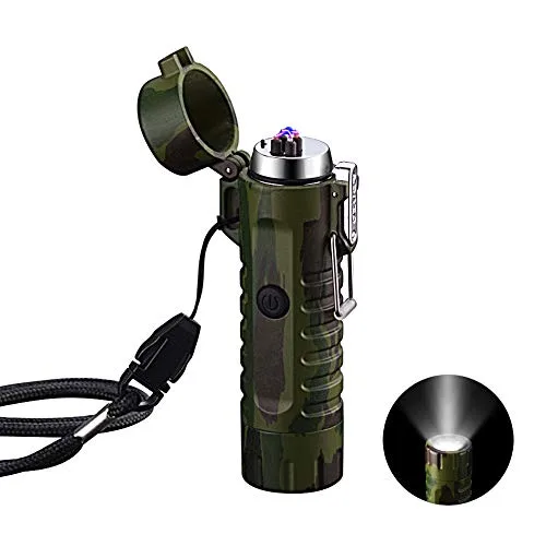 Elektrisch Feuerzeug Winddichte, USB aufladbar Feuerzeug mit Taschenlampe Flammenlos für Kerze,Grill, Herd, Kerzen und Outdoor Camping in Ausflüge