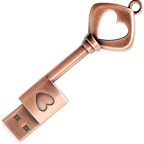 32GB USB2.0 USB-Stick, BorlterClamp Speicherstick Retro Metall Herzförmiger Schlüssel Geformt Flash-Laufwerk