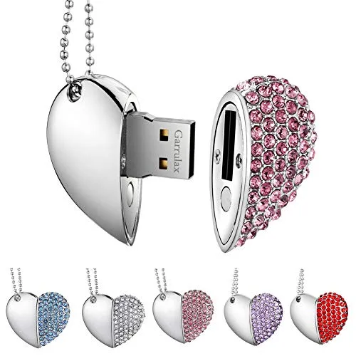 Garrulax USB Stick, Premium USB 2.0, Diamant Herzform 8GB / 16GB / 32GB USB-Flash-Laufwerk Wasserdicht Memory Stick Speicherstick High Speed Übertragung