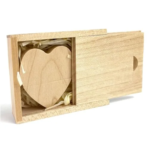 USB Stick Herz 32 GB USB 3.0 mit Geschenkbox, TATMOHIK Holz USB Stick Geschenk Flash Drive mit Holzbox für Fotoalbum Verlobung Liebe Hochzeit Geburtstag Datenspeicher Geschenkidee (Ahorn, 32GB)