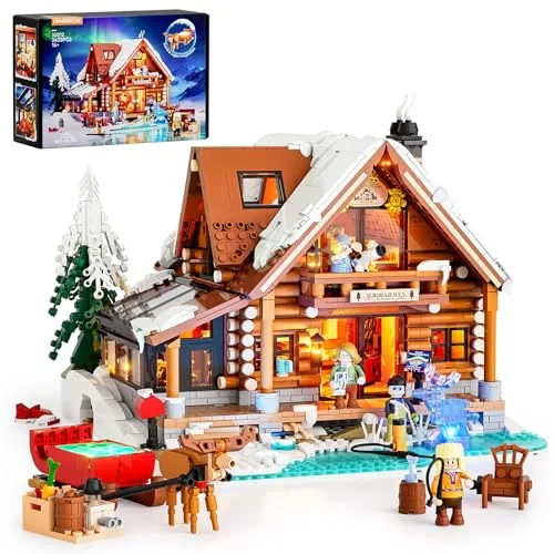 Lumibricks Aurora Cabin mit LED– 2425 Teile Holzhaus Bausatz mit Nordlicht-Projektion, Innovatives Aurora-Projektionslichtsystem, Immersive Arktische Szenen, Geschenk & Sammlerstück für Erwachsene