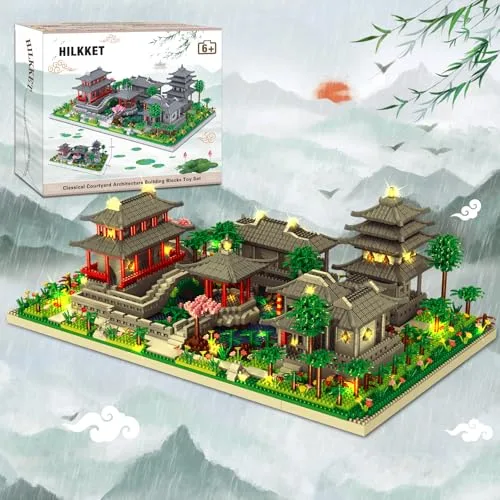 Suzhou Garden Baumhaus Bauklötze Kit, 3930 Teile Chinesische Architecture Suzhou Bauspielzeugsets mit Lichterkette, Suzhou Garden Haus Deko Modell, Klemmbausteine Building Blocks für Erwachsene Kinder