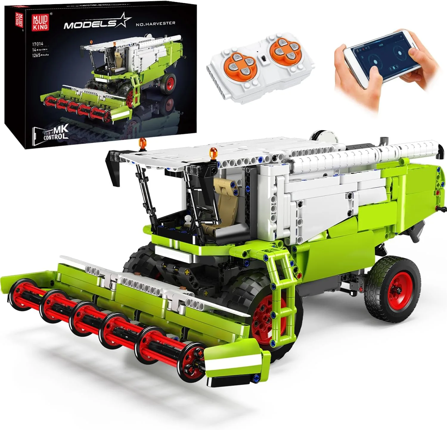 Mould King 17014 Technik LKW Baukasten (1265 Teile), Ferngesteuert Mähdrescher Baustein mit Motor, Montage Technologie Auto Klemmblock, Ingenieur-LKW-Spielzeug für Kinder/Erwachsene 8+