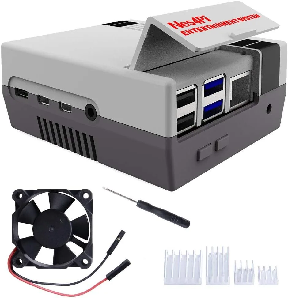 DVOZVO Retro Gaming Nes4Pi Gehäuse für Raspberry Pi 4 Model B Mit Lüfter und Kühlkörper