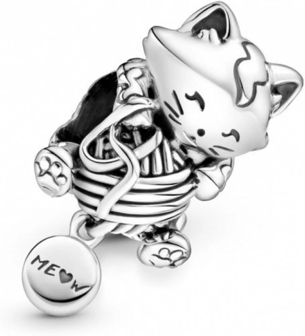PANDORA Kätzchen & Garnknäuel Charm in Sterling Silber Moments Collection