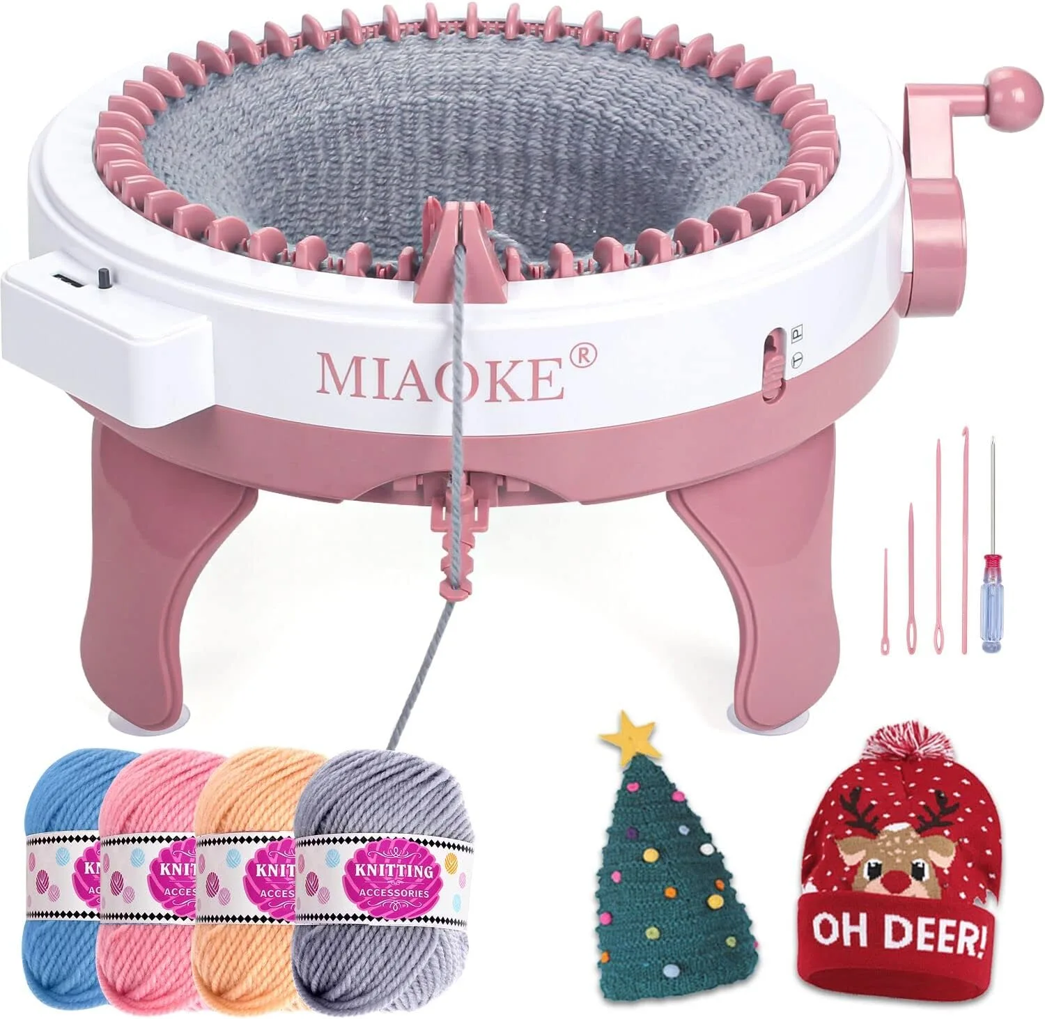 MIAOKE Express 48 Nadeln Strickmaschine, runder Webrahmen, rotierender Doppelstrick-Webrahmen, Nadelmaschine für Erwachsene und Kinder, große Größe DIY Spielzeug, handgewebt, wie Hüte, Handschuhe