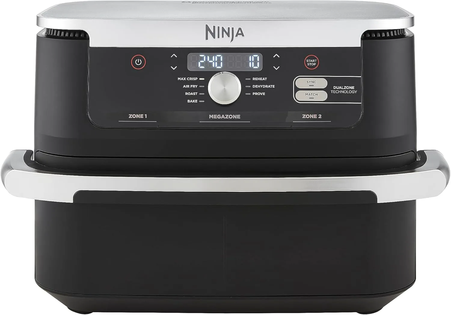 Ninja Foodi FlexDrawer Dual Zone Heißluftfritteuse, Airfryer mit 10,4-Fach und herausnehmbarem Trenner, Antihaftbeschichtung, spülmaschinenfester Korb, 7-in-1, Schwarz AF500EU