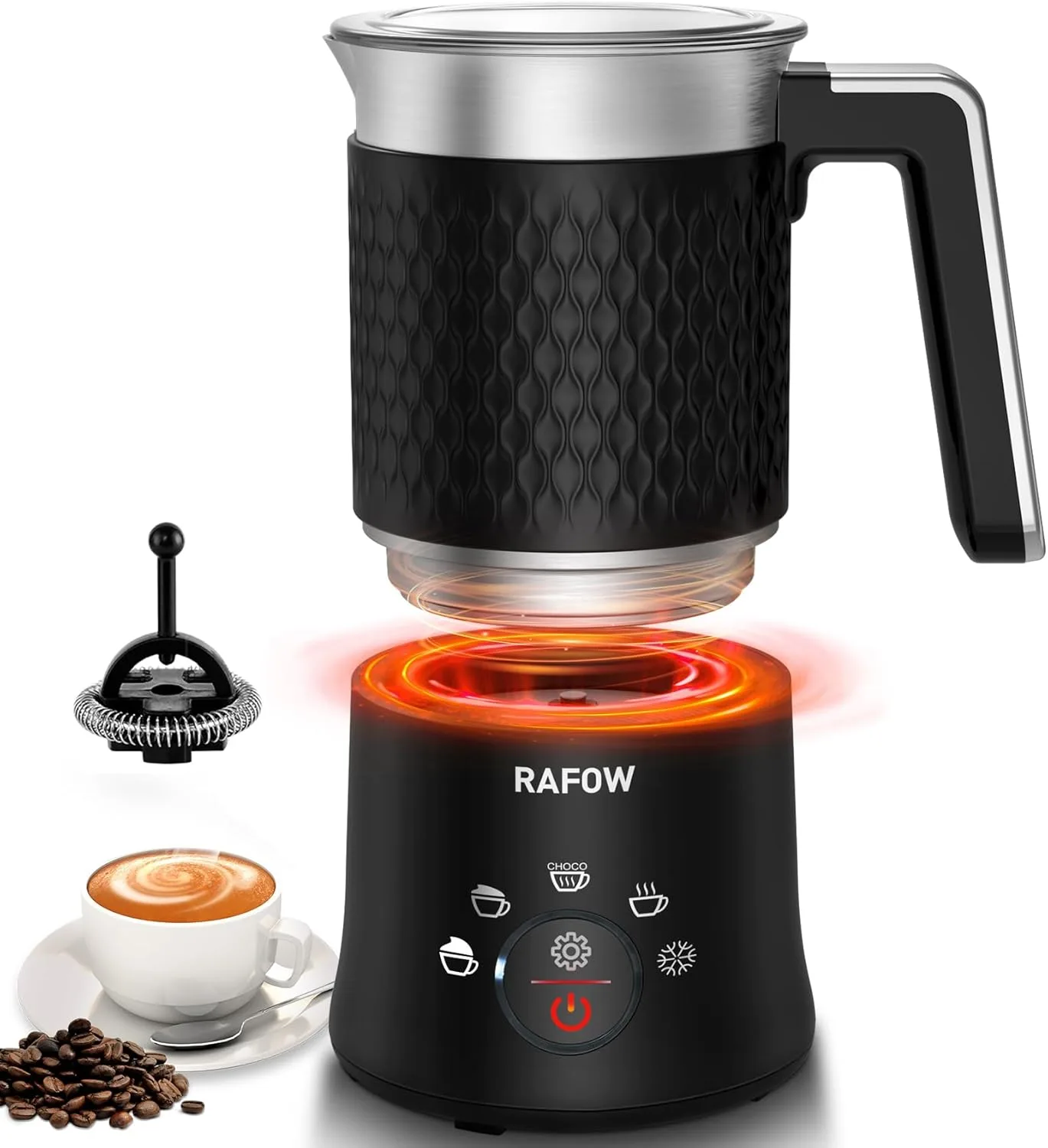 Milchaufschäumer Elektrisch 5 in 1 - Automatische Milchschäumer 350ml Großes Fassungsvermögen Milch Dampfer Spülmaschinenfest für Heißer Kalter Milchschaum Heiße Schokolade Latte Cappuccino Schwarz