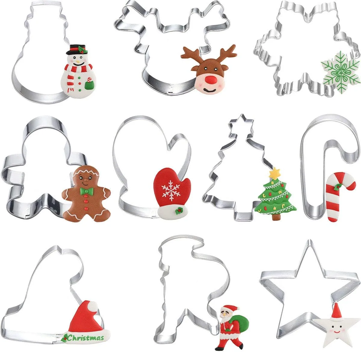 Ausstechformen Weihnachten Set, 10 Stück Ausstecher Fondant Keksausstecher Plätzchenausstecher Plätzchenförmchen Keksformen für Tortendeko Kekse Backen Küche Zubehör