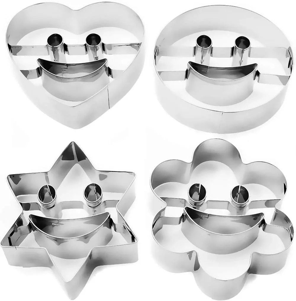 HOMETOOLS.EU® 4 Ausstechformen Smiley Keks-Formen, Edelstahl, 4 Stück, lustige Gesichter