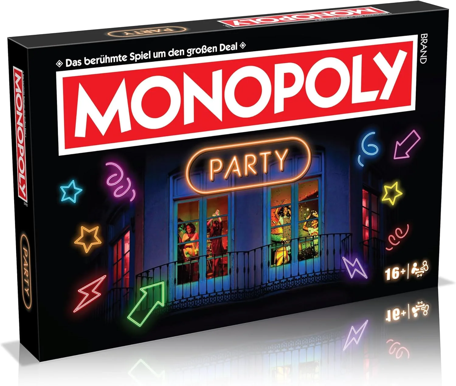 Winning Moves Monopoly Party Edition - Monopoly Spiel für Fans - Familienspiele Strategie Brettspiele Party - 2+ Spieler ab 16+ Jahren - Deutsch