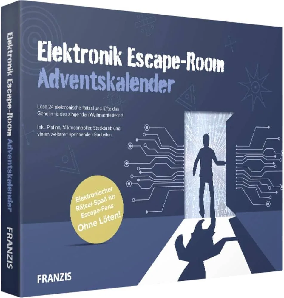 FRANZIS 67154 - Elektronik Escape Room Adventskalender, 24 Tage elektronischer Rätselspaß, ohne Löten, inkl. 40-seitigem Begleitbuch