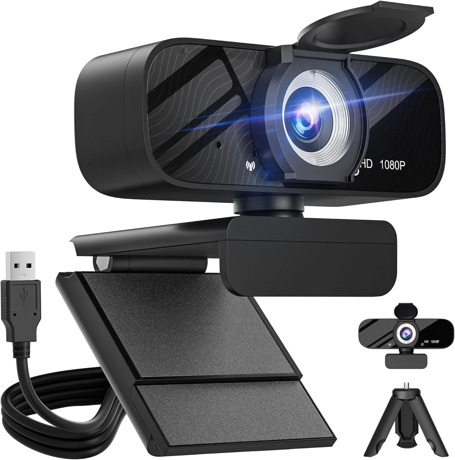 Gohero HD Webcam 1080P mit Mikrofon, Datenschutzabdeckung, Weitwinkelinsel, Automatische Lichtkorrektur, USB Anschluss für PC, Laptop, Mac