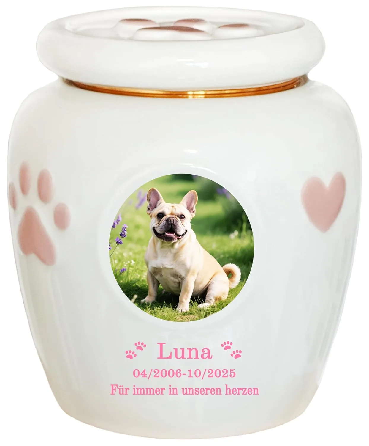 Personalisierte Haustierurne, Haustierurnen für Hunde Katzen,Urnen für Haustierasche, Keramikurne,Vogel Kaninchen,Haustierverlust (Mittel,Geeignete Asche≤20KG (keine Knochen))
