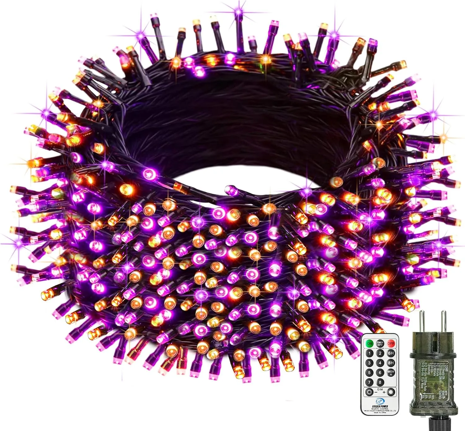 Btfarm Halloween Deko Outdoor, 20M 200 LED Lichterkette Außen Strom mit Fernbedienung Wasserdicht, 8 Modi Halloween Lichterkette Orange Lila mit Memory Funktion und Timer für Innen Garten Party Balkon