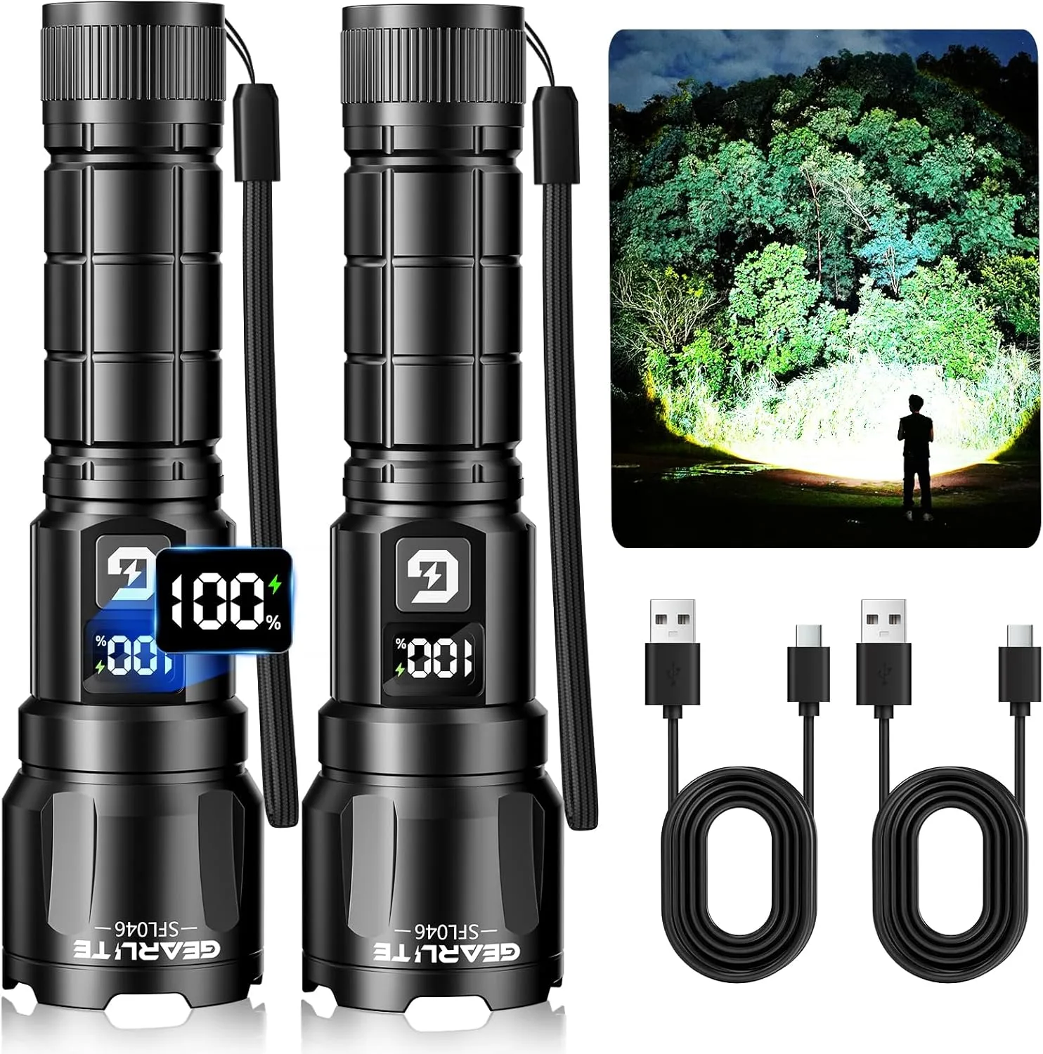 GEARLITE LED Taschenlampe Aufladbar, 6000 Lumen Extrem Helle Zoombares Taktische Taschenlampen mit 3 Lichtmodi & Langer Betriebsdauer, IP65 Wasserdichte Handlampe für Camping, Angeln, Notfäll, Wandern