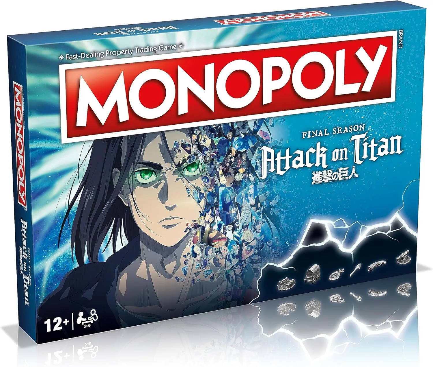 Winning Moves Attack on Titan: Das Monopoly-Brettspiel 'Die letzte Staffel'. Kaufen Sie Eren Jaeger, Colossal Titan, Gabi Braun und Yelena und handeln Sie sich Ihren Weg zum Erfolg. Ein großartiges Ge