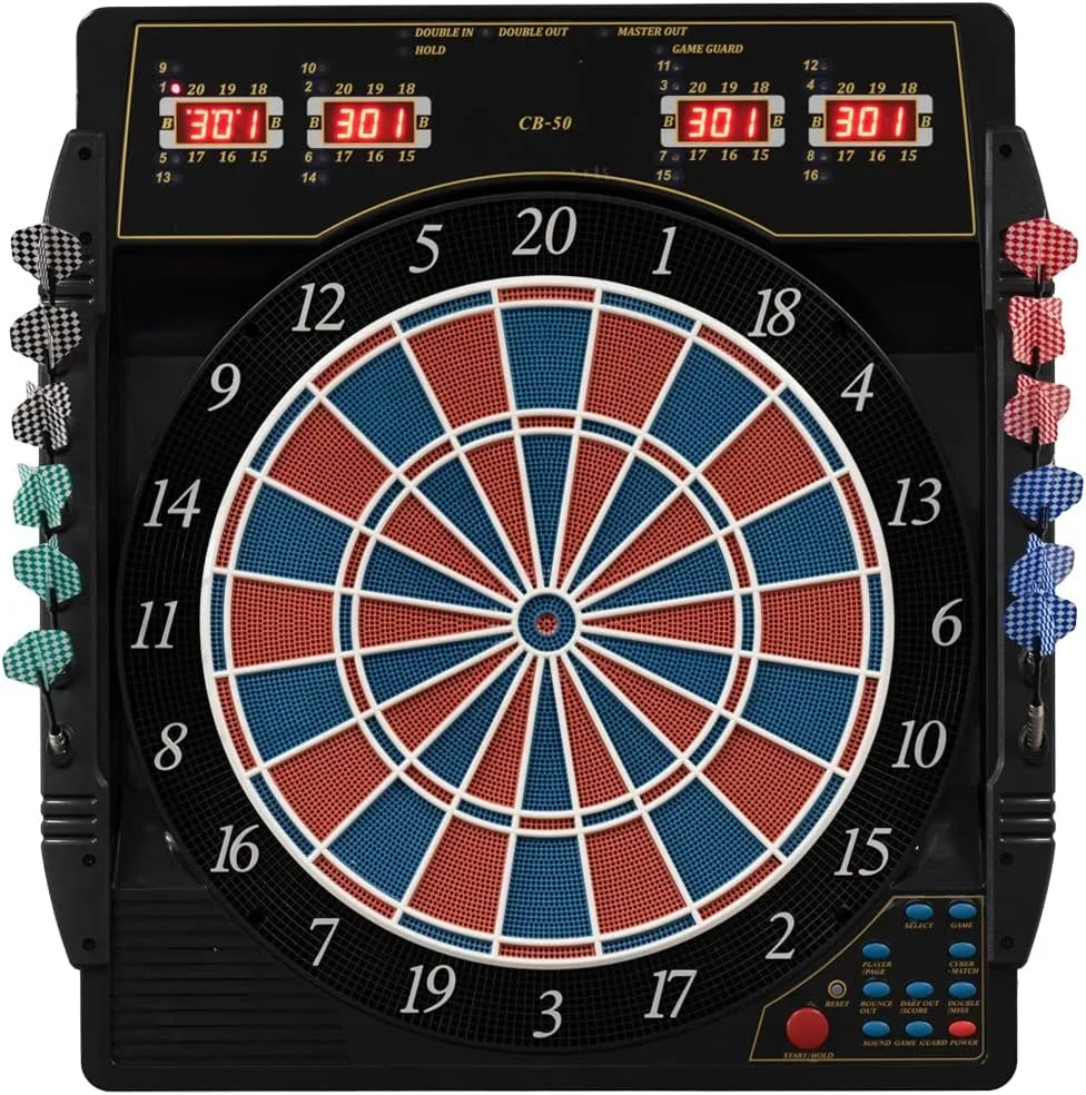 Karella Dartautomat CB-50, elektronische Dartscheibe mit 27 Spielen und 159 Spielvarianten, exakte Turniermaße in 2-Loch-Ausführung, Profigerät
