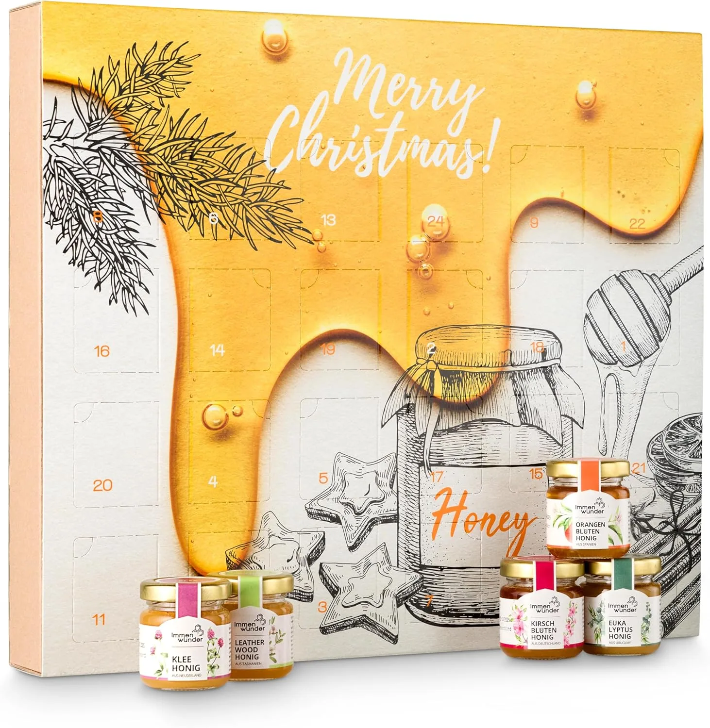Immenwunder Adventskalender, 24x50g Honige aus aller Welt, Honig-Set mit erlesenen, naturbelassenen – Geschenk für Erwachsene & Kinder