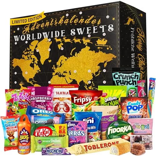 Worldwide Sweets Adventskalender 2025 – 24 Süßigkeiten aus aller Welt – Exotische & internationale Leckereien – Limited Edition Weihnachtskalender für Naschkatzen & Foodies