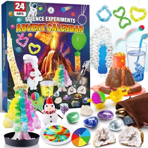 UNGLINGA Experimente Adventskalender 2025 für Kinder - Spielzeug-Adventskalender 24 tägliche Chemie Kristalle Edelstein Physik Countdown bis Winterferien Weihnachtskalender Geschenke für Junge Mädchen