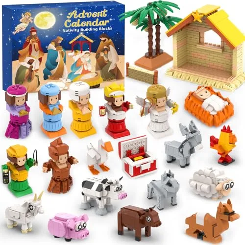 Krippe Adventskalender 2025 Kinder, 24 Tage Weihnachtskrippe Bausteine Countdown Kalender, Überraschung Weihnachts geschenk für Jungen und Mädchen